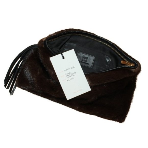 LYSA LASH Real Fur Mink Mahogany Clutch NWT - Picture 1 of 5
